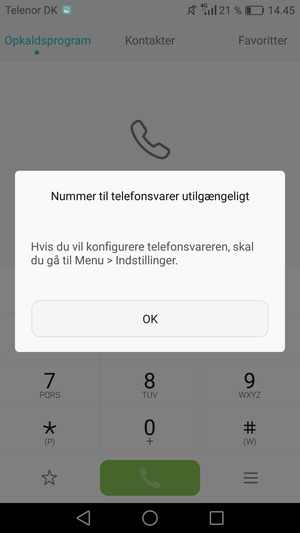Hvis din telefonsvarer ikke er sat op, vælg OK