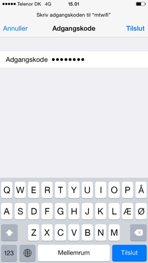 Indtast Wi-Fi Adgangskode og vælg Tilslut