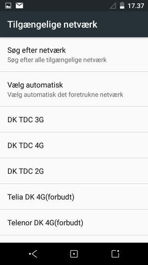 Vælg en netværksudbyder fra listen