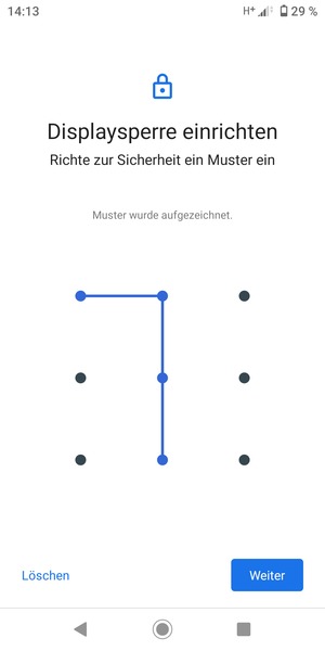 Zeichnen Sie ein Entsperrmuster und wählen Sie Weiter