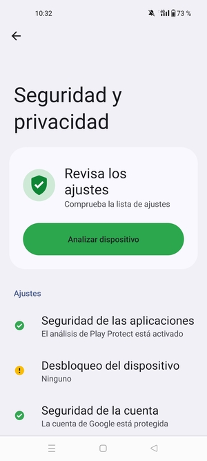 Para activar su bloqueo de pantalla, vaya al menú Seguridad y privacidad y seleccione Desbloqueo del dispositivo