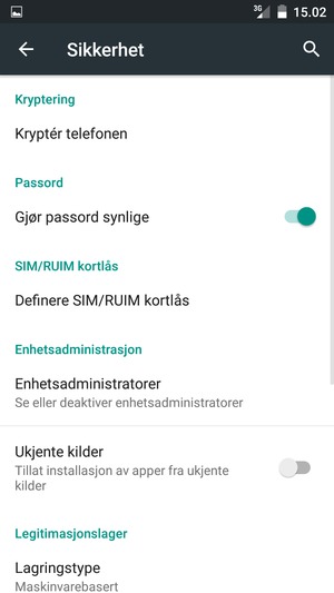 Velg Definere SIM/RUIM kortlås