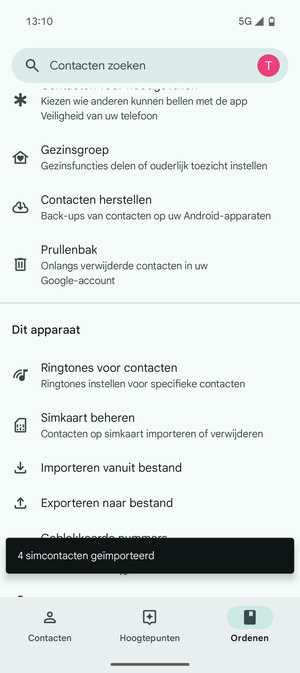 Uw contactpersonen worden opgeslagen naar uw Google-account en naar uw telefoon de volgende keer dat Google gesynchroniseerd wordt.