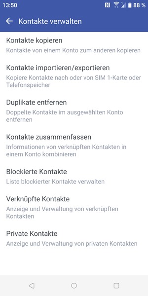 Wählen Sie Kontakte importieren/exportieren 