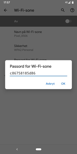 Skriv inn et Wi-Fi hotspot-passord på minst 8 tegn og velg OK