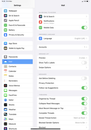 Scroll to and select Mail and Accounts