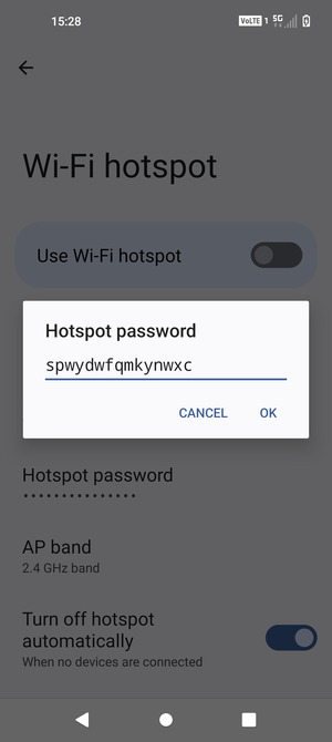 Enter a Wi-Fi hotspot password of at least 8 characters and select OK