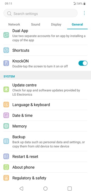 Scroll to and select Backup