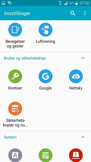 Bla til og velg Sikkerhetskopier og nullstill