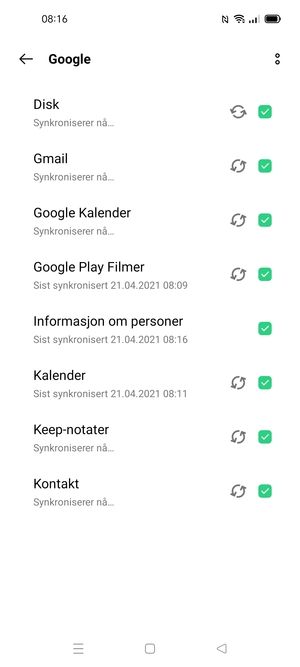 Din informasjon blir synkronisert