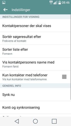 Vælg Konti og synkronisering