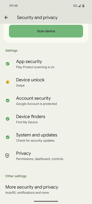 Scroll to and select More security and privacy
