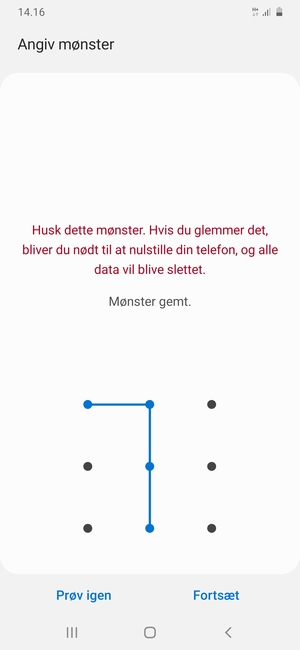 Tegn et oplåsningsmønster og vælg Fortsæt
