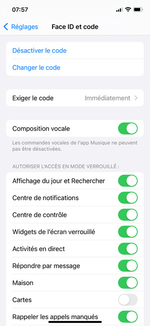 Sélectionnez Changer le code