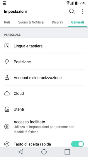Seleziona Account e sincronizzazione