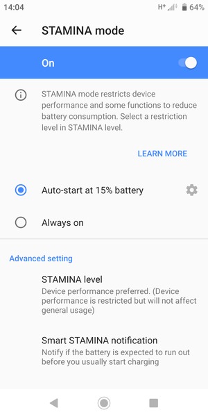 Turn on STAMINA mode