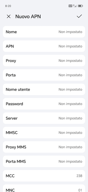 Inserisci le informazioni degli MMS