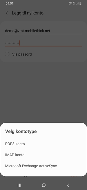 Velg POP3-konto eller IMAP-konto