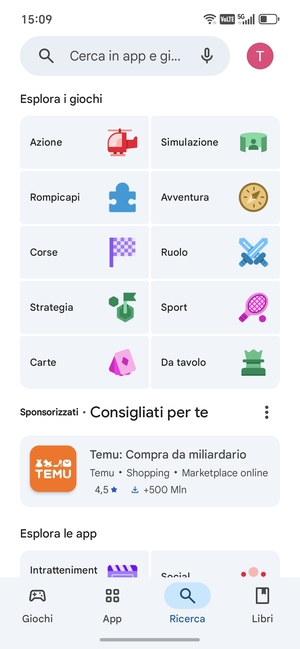 Seleziona la barra di ricerca