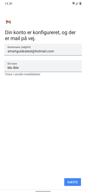 Giv din konto et navn og indtast dit navn. Vælg NÆSTE