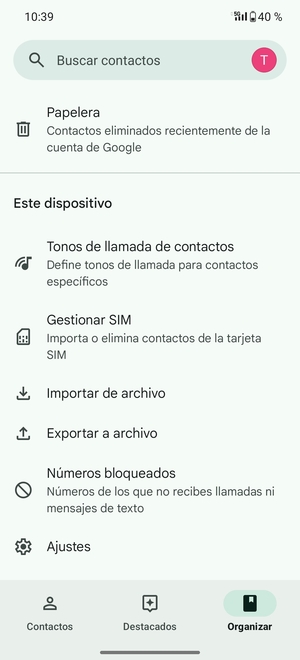 Desplácese y seleccione Gestionar SIM