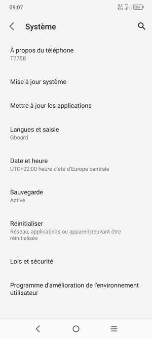 Sélectionnez Mise à jour  système