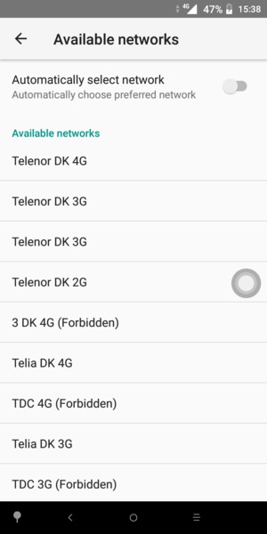 Select a network operator from the list