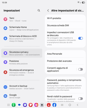 Seleziona Sicurezza scheda SIM