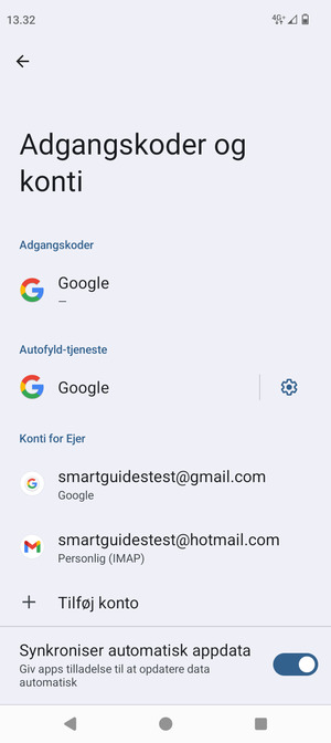 Vælg din Google konto