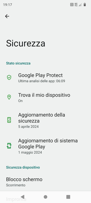 Per attivare il blocco dello schermo, vai al menu Sicurezza e seleziona Blocco schermo
