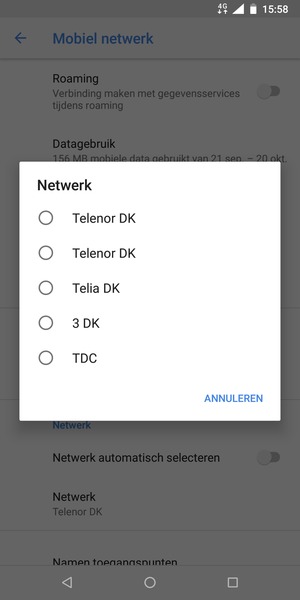 Selecteer een netwerkoperator uit de lijst
