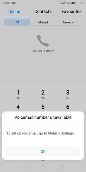 If your voicemail is not set up, select OK