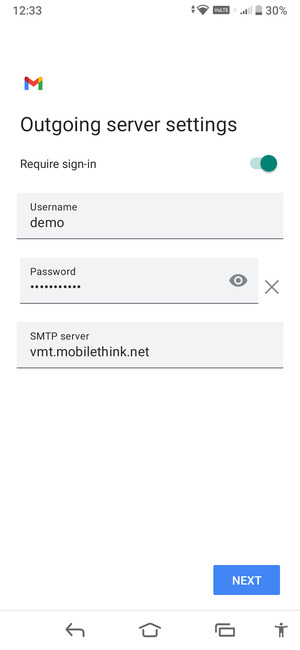 Enter Outgoing server address