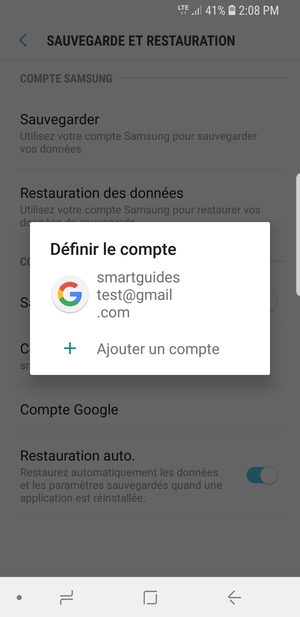 Sélectionnez votre compte de sauvegarde