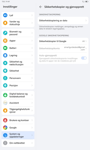 Velg Sikkerhetskopier til Google