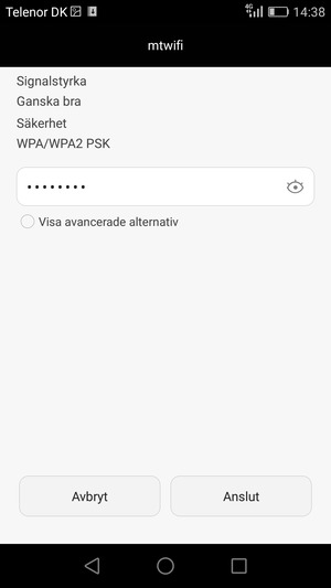 Ange lösenord till Wi-Fi och välj Anslut