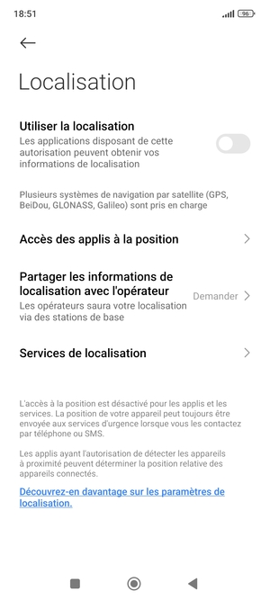 Désactiver le Utiliser la localisation
