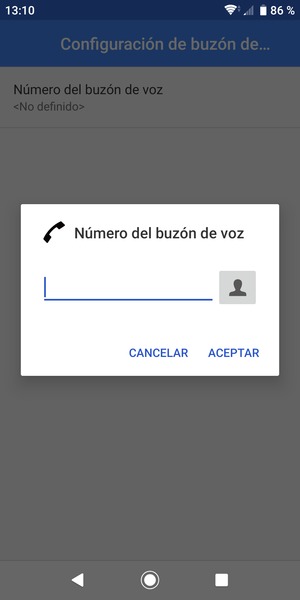 Introduzca el Número del buzón de voz y seleccione ACEPTAR