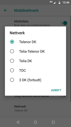 Velg en nettverksoperatør fra listen