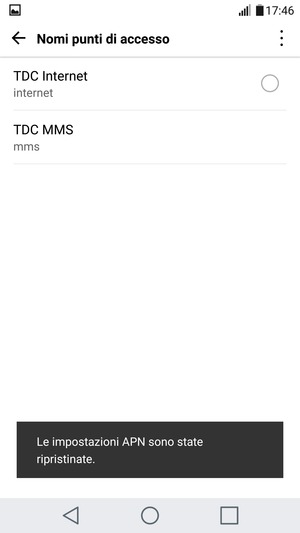 Le impostazioni del tuo telefono saranno ripristinate secondo le impostazioni internet e MMS predefinite