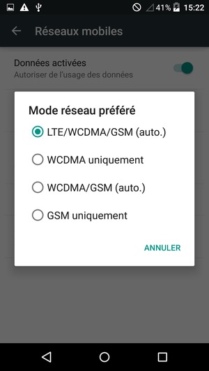 Sélectionnez 2G uniquement / GSM uniquement pour activer la 2G