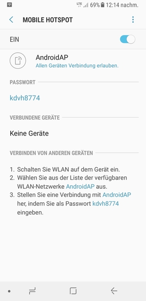 Ihr Handy ist jetzt für die Verwendung als Modem eingerichtet