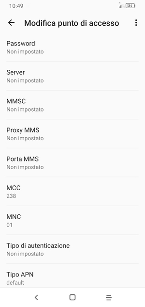 Scorri verso il basso e inserisci le informazioni degli MMS