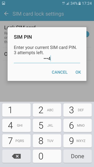 Enter your Current SIM card PIN and select OK