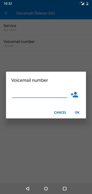 Enter the Voicemail number and select OK