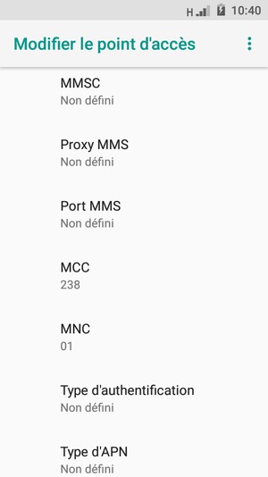 Faites défiler vers le bas et saisissez les informations Internet