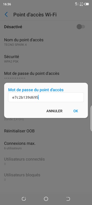Saisissez un mot de passe de hotspot Wi-Fi d'au moins 8 caractères et sélectionnez OK