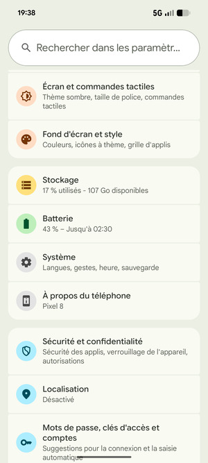Retournez au menu Paramètres et sélectionnez Batterie