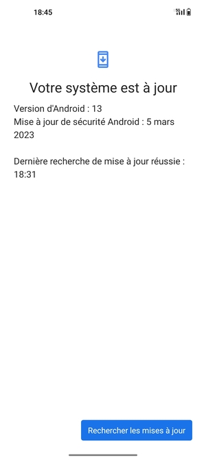Si votre téléphone est à jour, vous verrez l'écran suivant