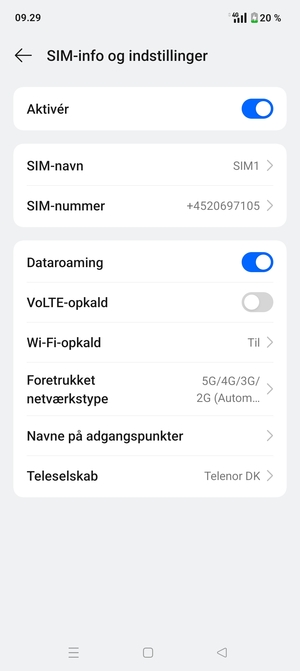 Slå Dataroaming til eller fra